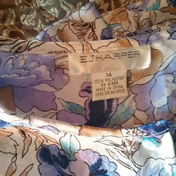 EJ HARPER Women's Purple Floral Long Sleeved Padded Vintage Blouse Top - Sz 14 - Picture 5 of 7